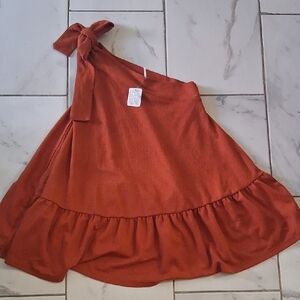 Free People One-Shoulder Rust Orange Ruffle Dress